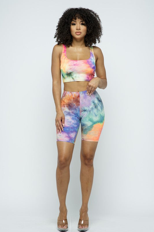 tie dye cycle shorts set