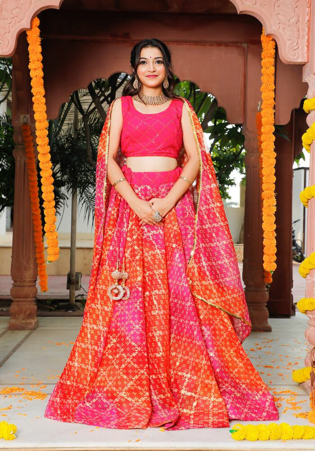 Multi Color Bandhani Printed Designer Lehenga Choli