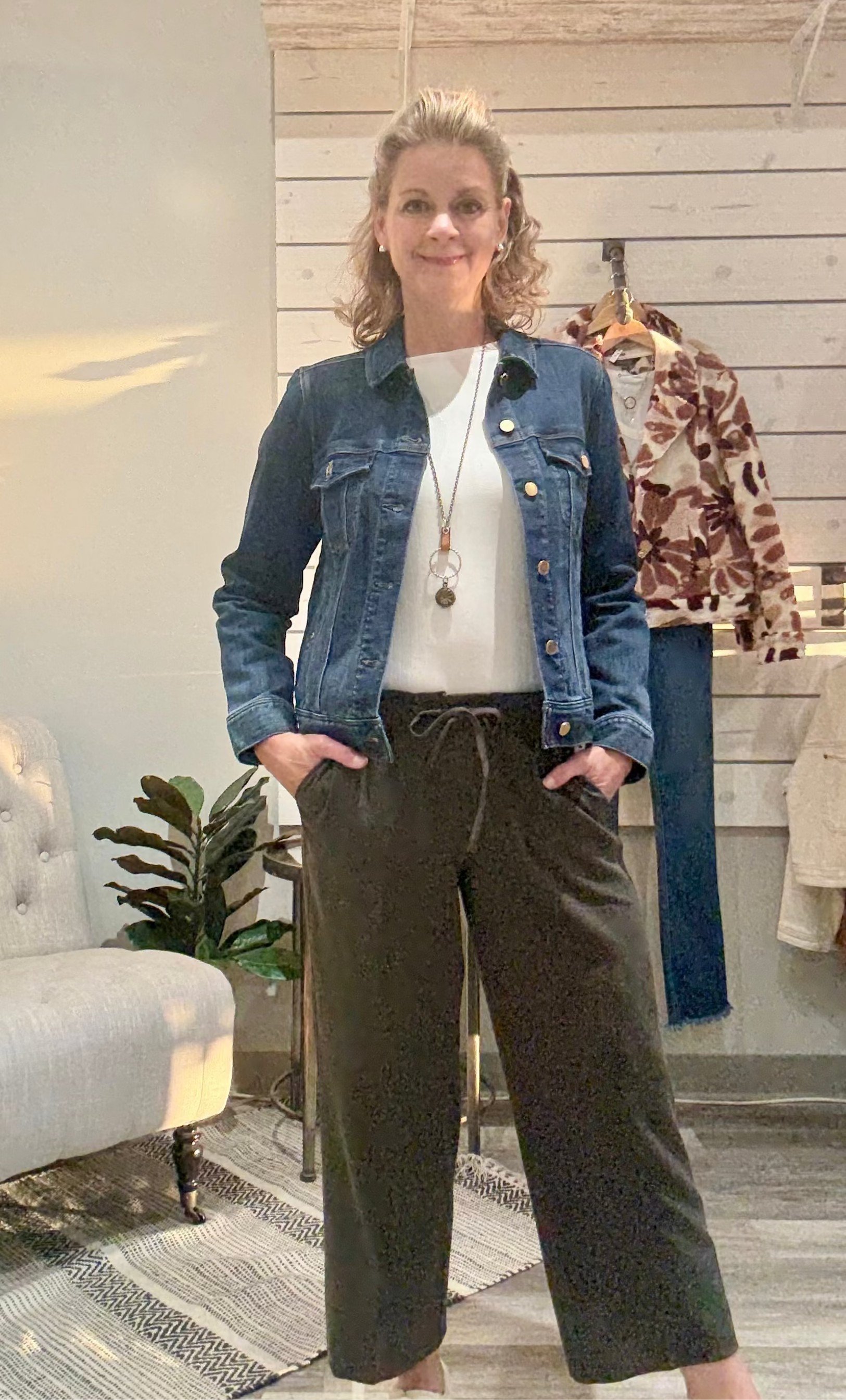 Pull On Tie Waist Wide Leg Bottom