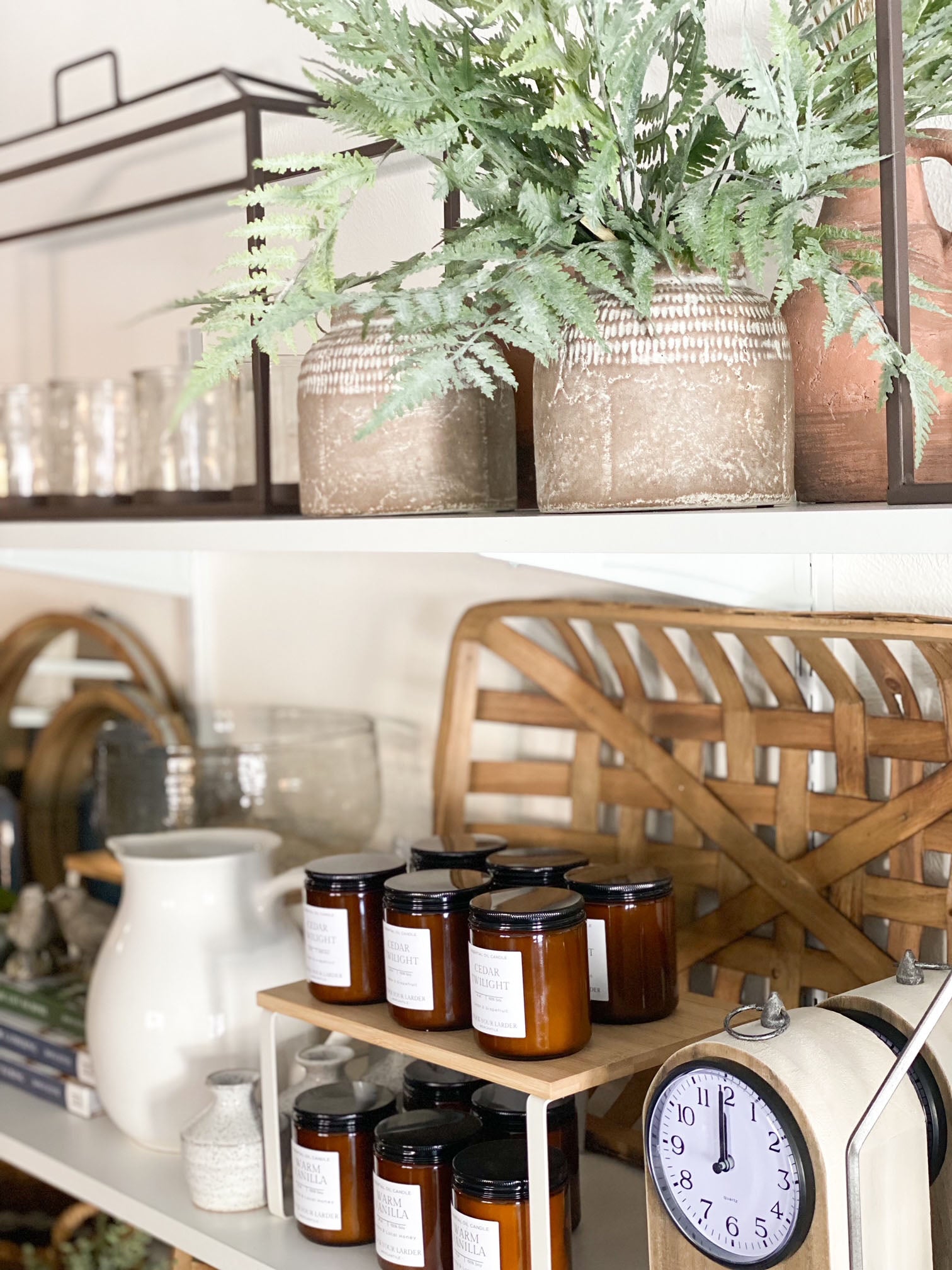 Retail shelves with home decor and candle at Homestead retail shop, image credit Bonnie at Homestead