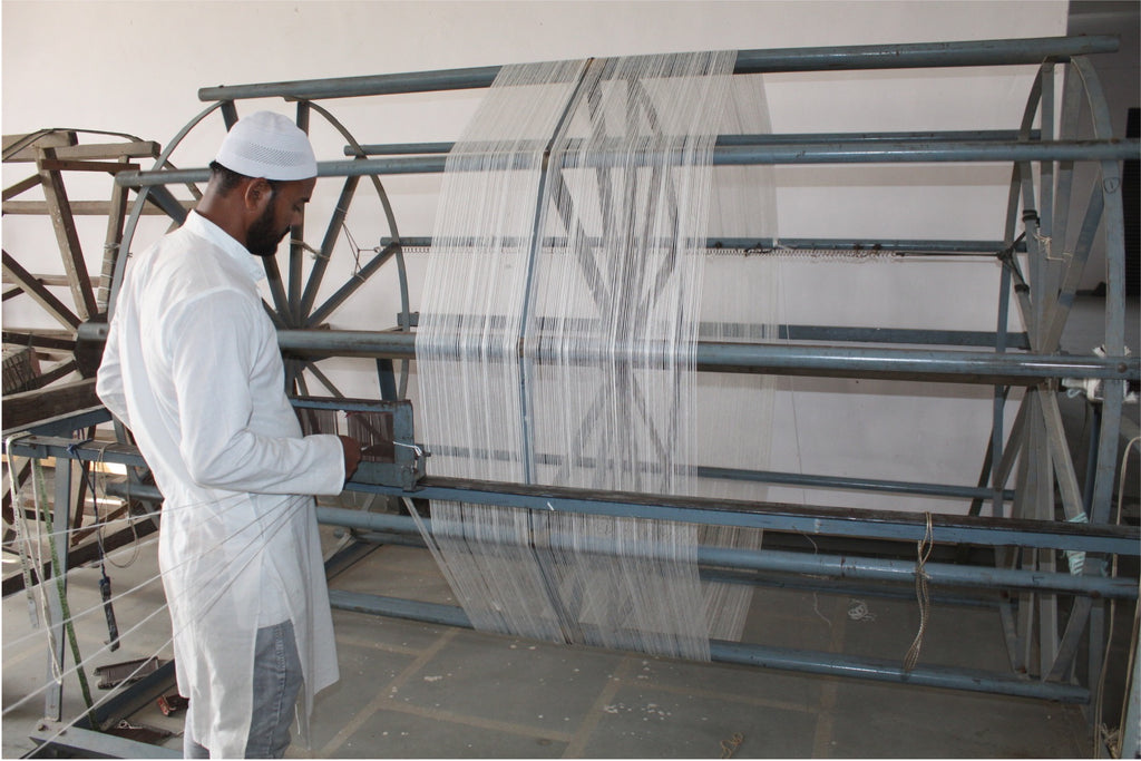 loom setting, warping process