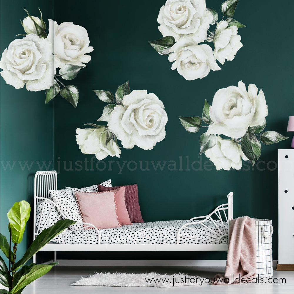 Jorja Luxton: White Flowers Wall Decal / Maya Rose Garden Black White