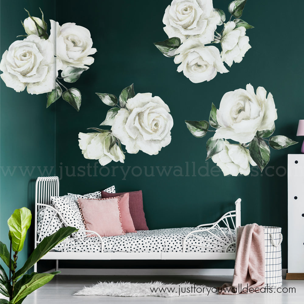 White Rose Floral Wall Decals - Nursery Wall Decals – Wall Decals