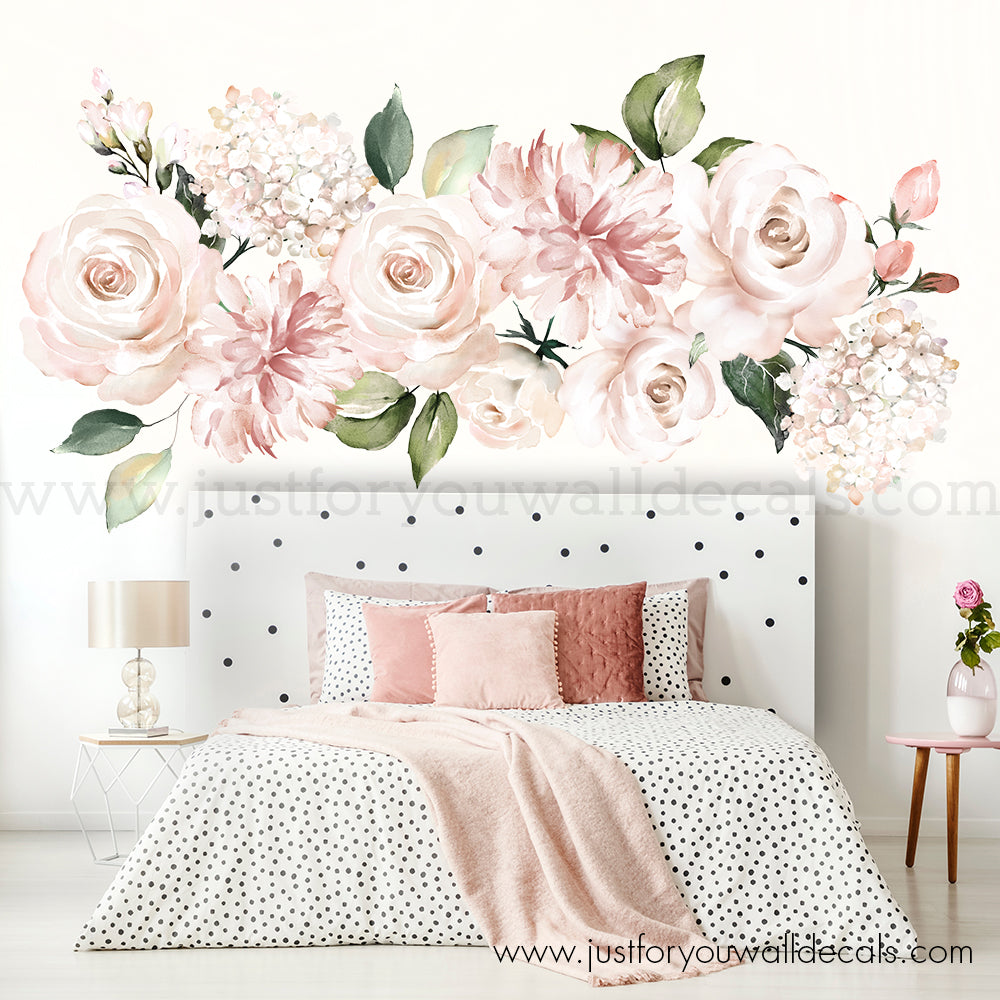 Watercolour Floral Wall Decals - Individual Flowers, Soft Pink and Blu