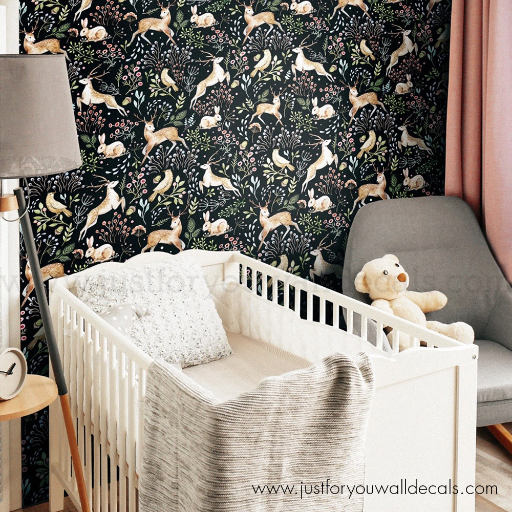 Subtle palm leaves wallpaper for nursery interior by Livettes