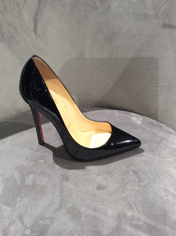 Christian Louboutin Black Patent Leather Lady Peep Toe Platform Pumps Size 35