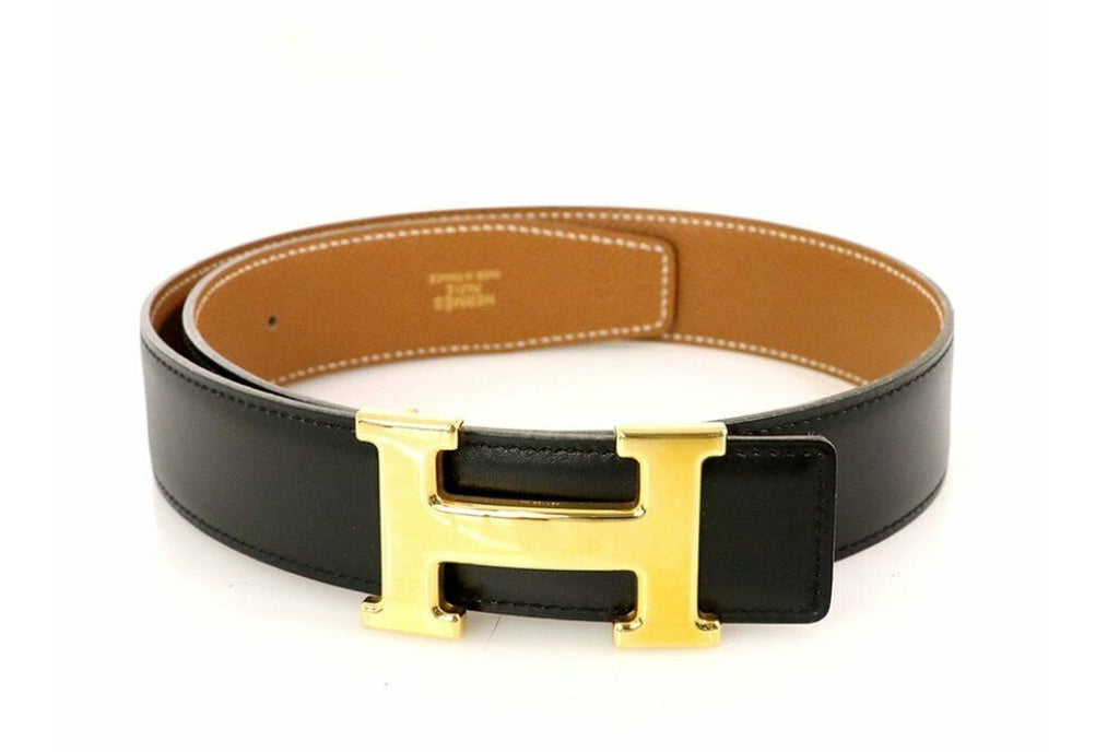 Louis Vuitton LV reversible black tan belt with gold hardware size