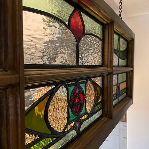 Side shot of stained glass panel.