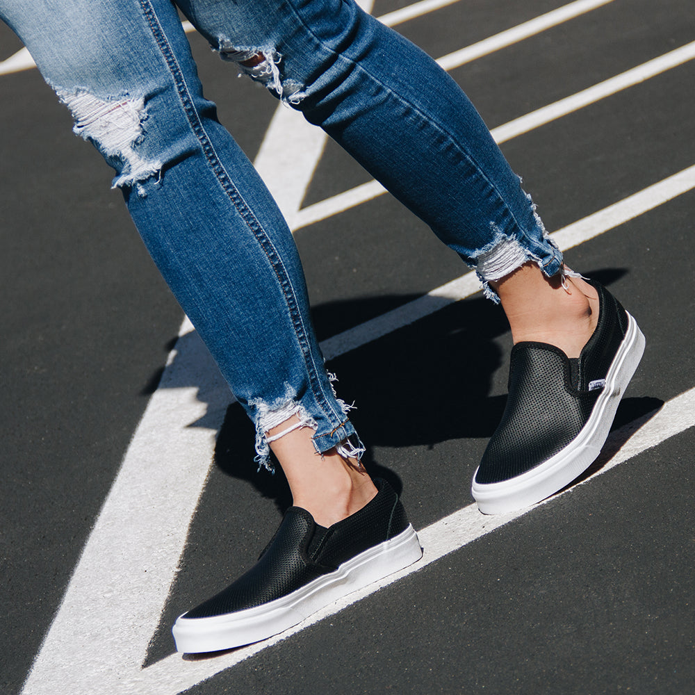 perf leather slip on vans black