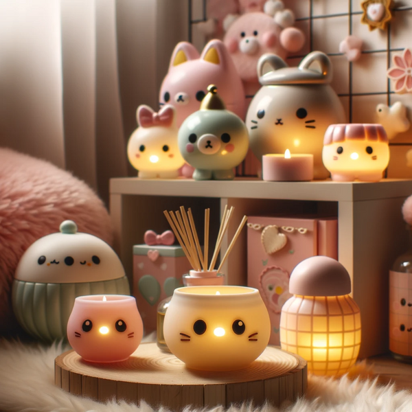 Candles and diffusers in Kawaii home decor are not just about creating a pleasant aroma; they're also designed to be visually appealing and add an element of whimsy and cuteness to your living space