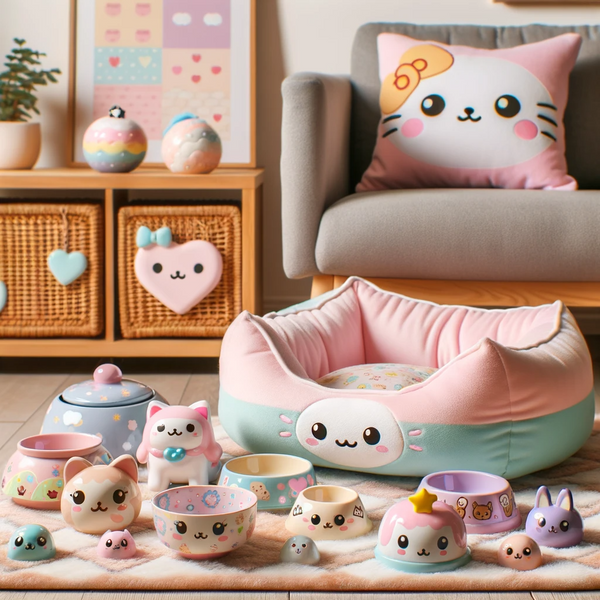 Kawaii aesthetic extends into pet accessories like beds, bowls, and toys, turning ordinary pet supplies into delightful pieces that not only serve functional purposes but also add charm to your living space