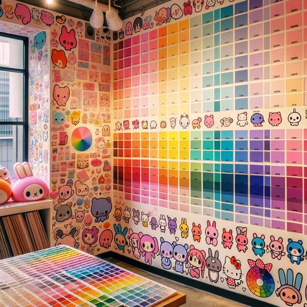 Arte e design kawaii, la tavolozza dei colori si inclina spesso verso tonalità tenui e pastello e tonalità vibranti e accattivanti