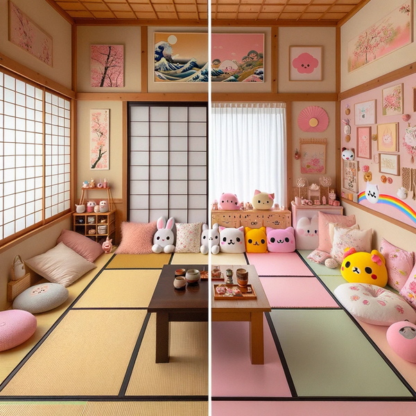 Kawaii home decor and traditional Japanese home decor are both rooted in Japanese culture, but they represent different aspects and philosophies. While Kawaii decor is a contemporary expression focusing on cuteness and often a blend of various cultural elements, traditional Japanese decor is rooted in historical and cultural practices emphasizing minimalism and the natural world
