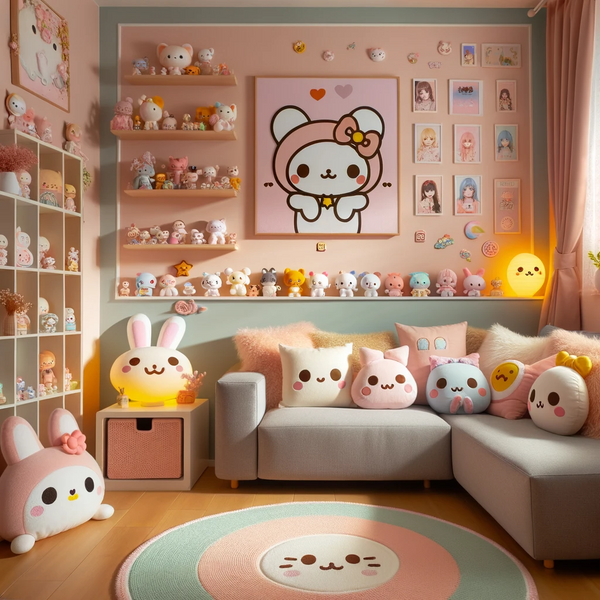 Kawaii home decor is characterized by its commitment to making everyday living spaces a canvas for expressing joy, comfort, and cuteness. It's a multi-faceted approach that covers everything from color schemes to furniture and accessories, often with an element of whimsy or nostalgia.