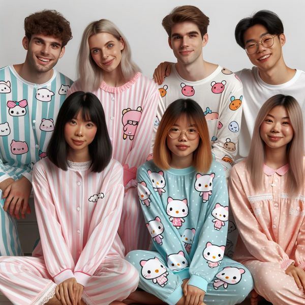 L'estetica Kawaii influenza in modo significativo il design degli indumenti da notte come pigiami e camicie da notte, infondendovi elementi di dolcezza, comfort e talvolta stravaganza.