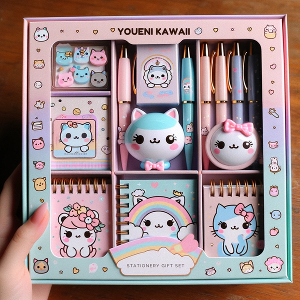 Kawaii stationery sets designed for gifting are quite popular and come in a variety of forms to suit different needs and occasions. These sets usually incorporate multiple stationery items bundled together in a cohesive, visually appealing package