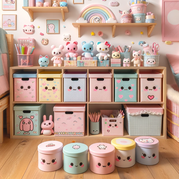 Kawaii storage items often prioritize both form and function to create spaces that are organized yet visually appealing. These storage solutions can add a whimsical touch while also serving practical needs