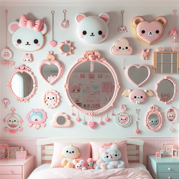 Mirrors in Kawaii home decor are more than just functional items for reflection; they often serve as adorable focal points that enhance the overall cuteness of a space