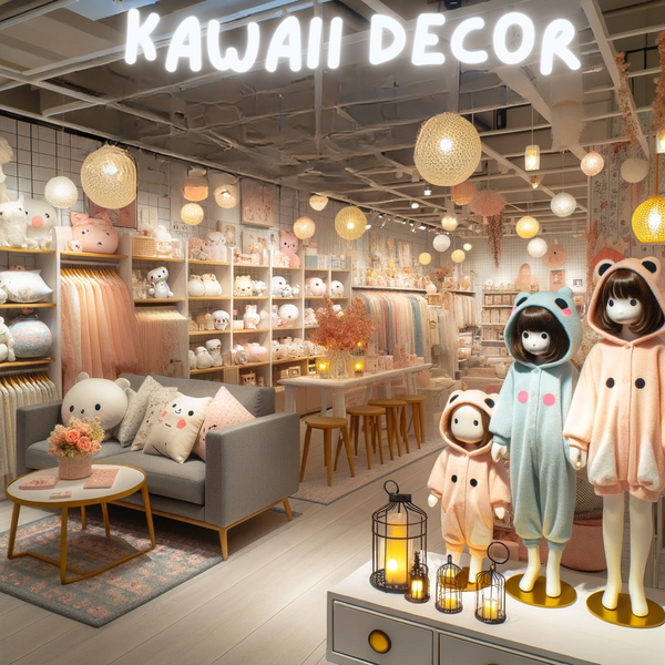 L'esposizione di articoli di arredamento per la casa Kawaii nei negozi fisici è spesso progettata per evocare lo stesso senso di dolcezza e stravaganza che i prodotti stessi incarnano
