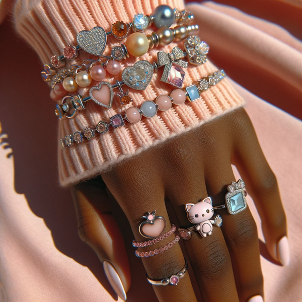 Kawaii jewellery, the choice of materials often aligns with the overall aesthetic of cuteness, whimsy, and colourfulness
