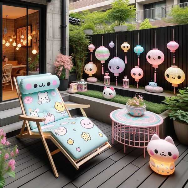 l'estetica Kawaii non si limita agli spazi interni; si estende anche ai mobili da esterno e all'arredamento del giardino