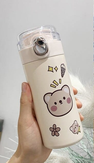 Thermos Cup Stainless Steel Cute Cartoon Water Bottle for Kids 320ml Temperature LED Display Insulated Coffee Flask Thermal Mug, Size: 1XL, Brown