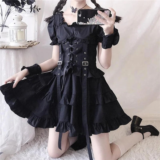 Women's Elegant Long Skirt in a Unique Brown Black Lolita Gothic