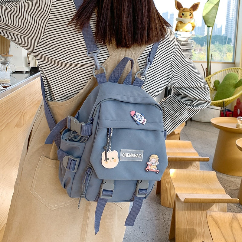 Nylon Study Besties Backpack with Bear Keychain - Youeni