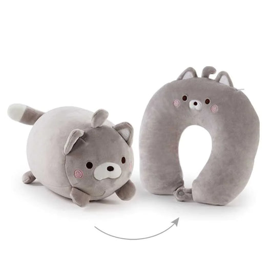 Kawaii 2-in-1 Travel Neck Support Pillow Plushie Zoo Edition