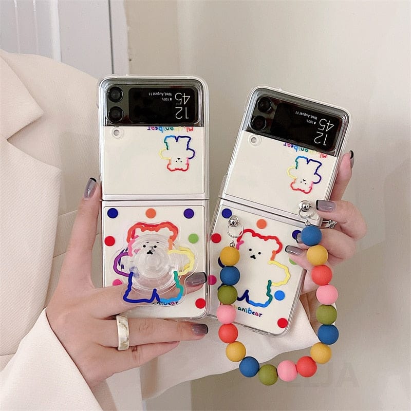 Cute Fluffy Heart Pompom Hand Rope Solid Phone Case For Samsung Z Flip –  The Kawaii Shoppu
