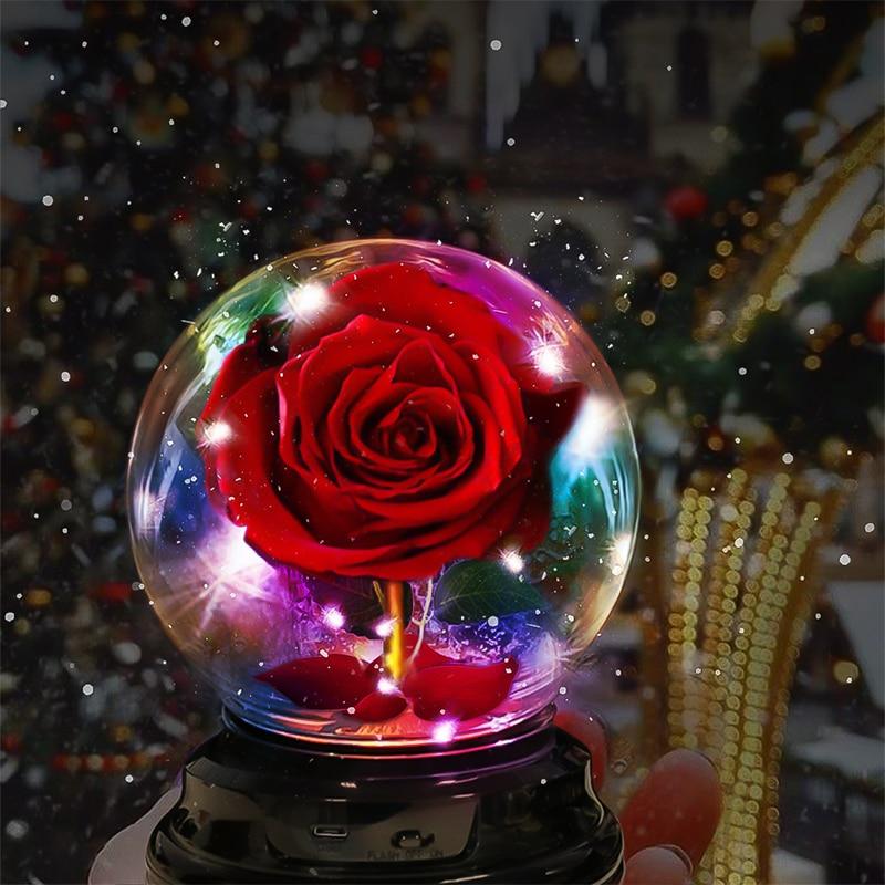 Enchanted Red Rose in Crystal Ball with LED lighting