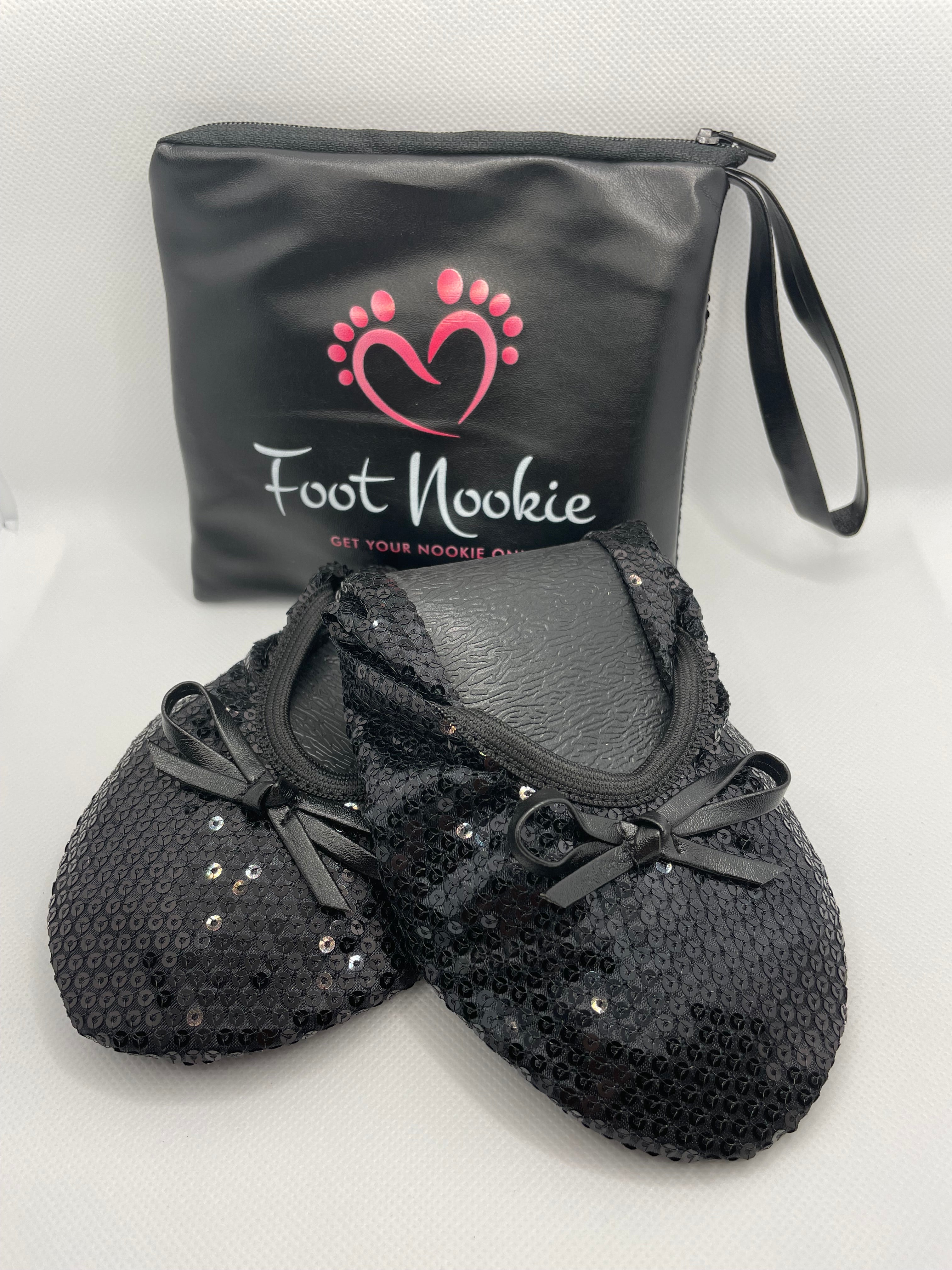 Foldable Ballet Slippers and Matching Bag - Black Sequined – Foot Nookie