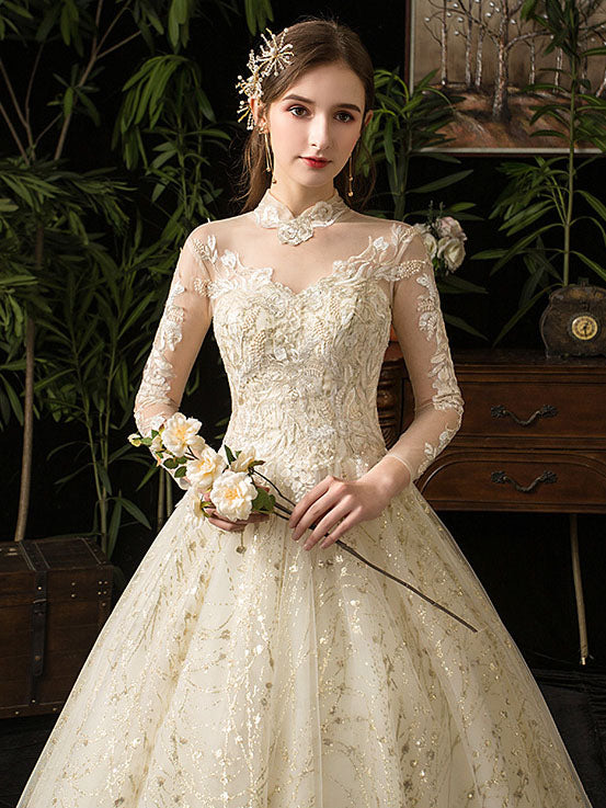 Stand Collar Hepburn Bridal Plus Size Fluffy Gauze