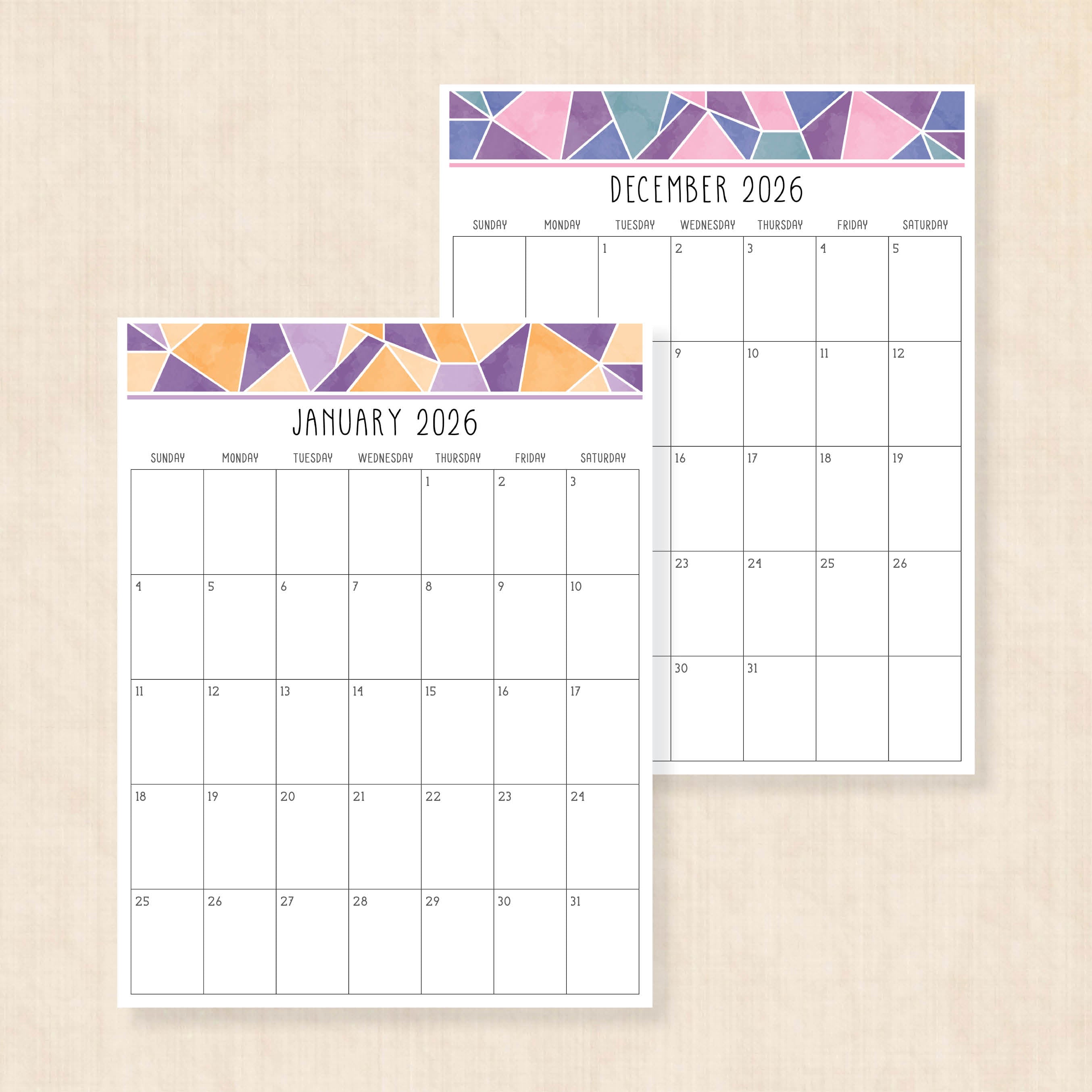 Printable 2026 Calendar: Magic Mosaic
