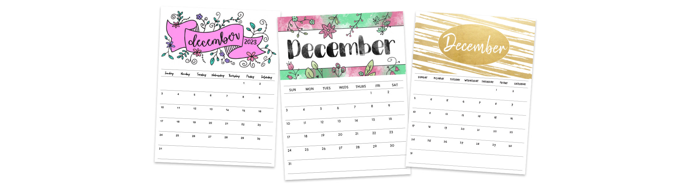 Printable December Calendars