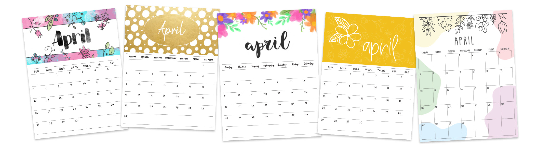 printable april calendars