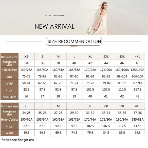 Une page de magazine de mariage montrant un tableau de recommandations de tailles avec différentes mesures en cm à côté d'un modèle vêtu d'une robe d'été blanche. Un titre indique « Vanissy : la nouvelle arrivée ».