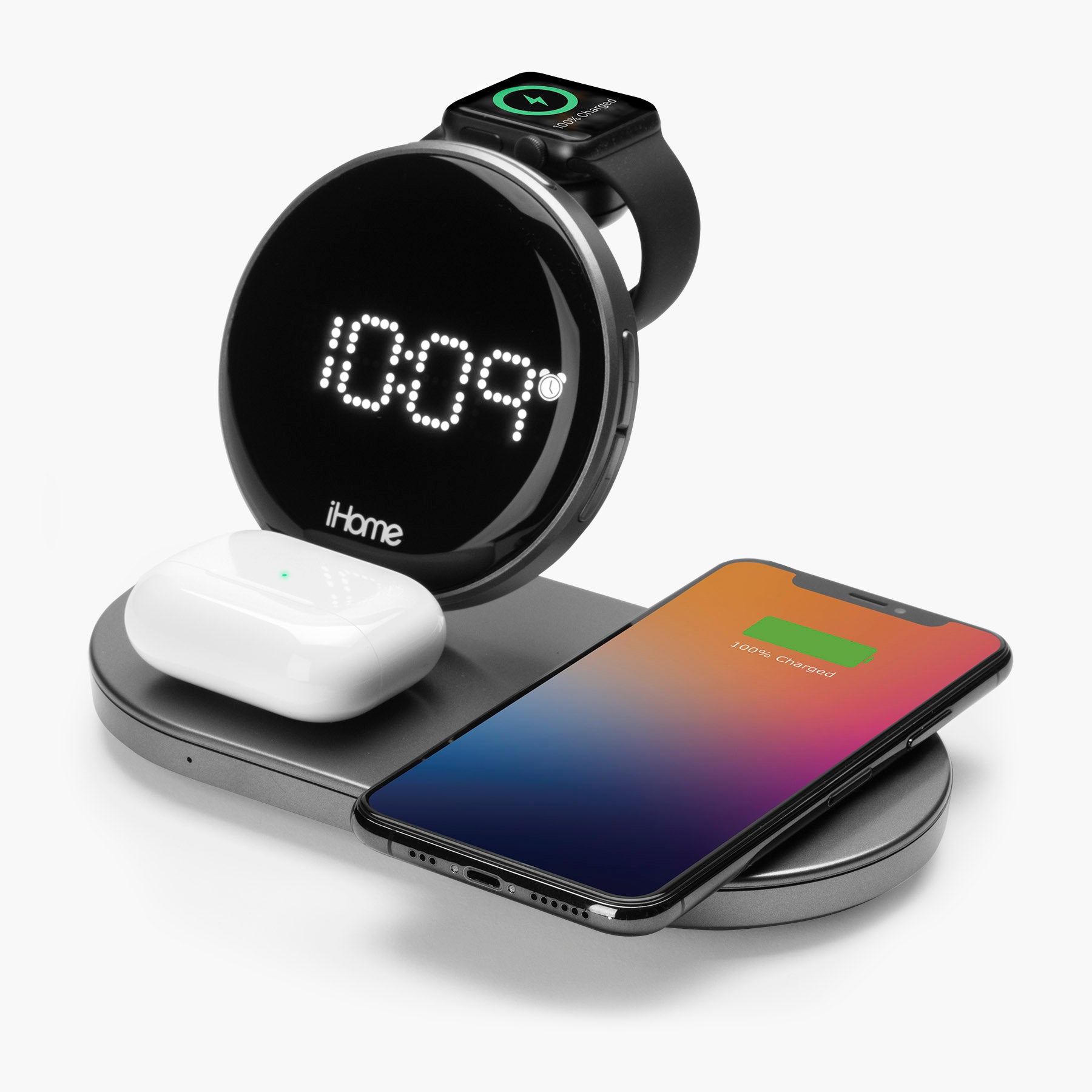 Wireless Charging Station with Bluetooth Alarm Clock and USB Charging