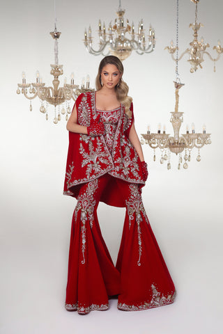 Elegant Red Velvet Jumpsuit Ensemble