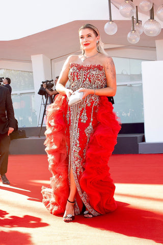 Anna Stukkert wearing Blini's gown at the 80th Venice Film Festival.