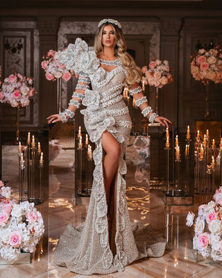 Reshika Bridal Dress Embellished with Pearls and Crystals - Blini Fashion  House Bridal Bride To Be Crystals – Blini Fashion House