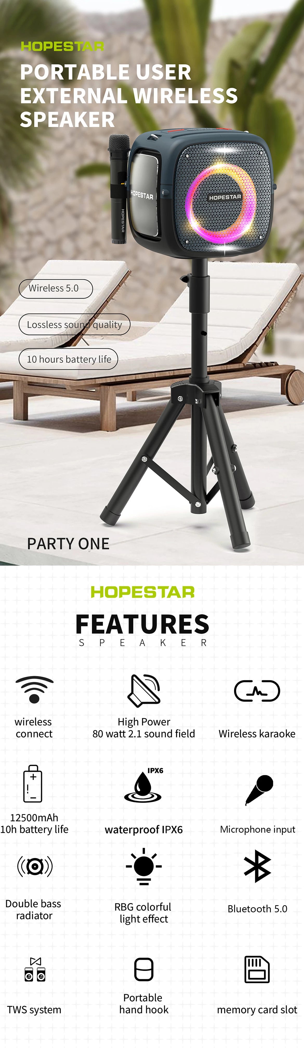 HOPESTAR-PARTY ONE, alto-falante woofer de alta fidelidade