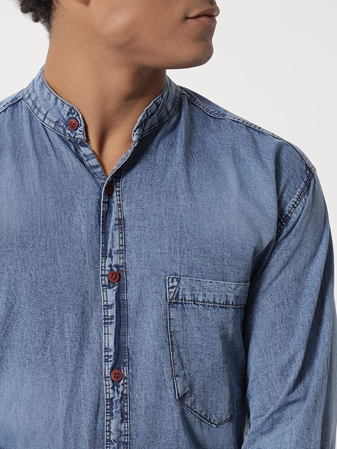 Buy GSAMALL Denim Shirt with Band Collar Online In India At Discounted  Prices