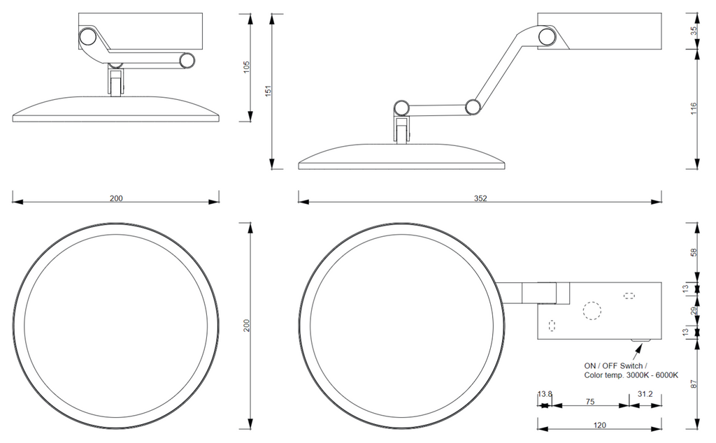 Maßblatt des Vision R Spiegels