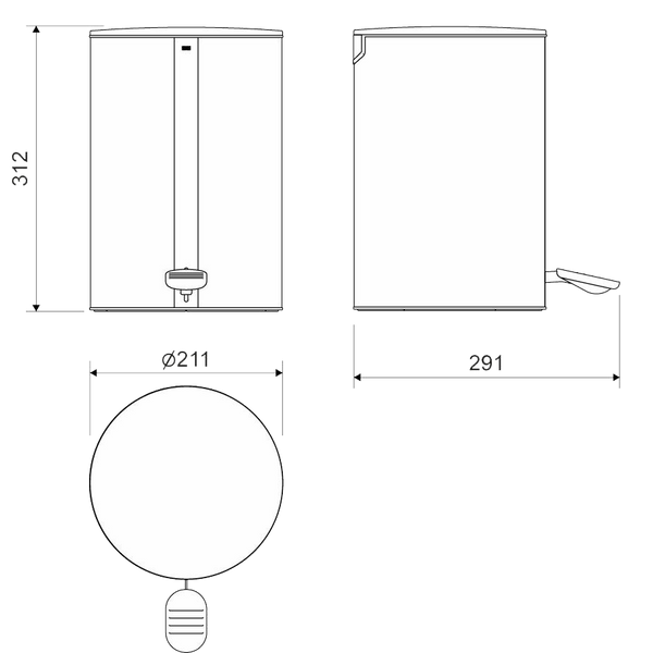 Unidrain Reframe Mülleimer Skizze Maße 4 Liter - Wie Pedaleimer Vipp