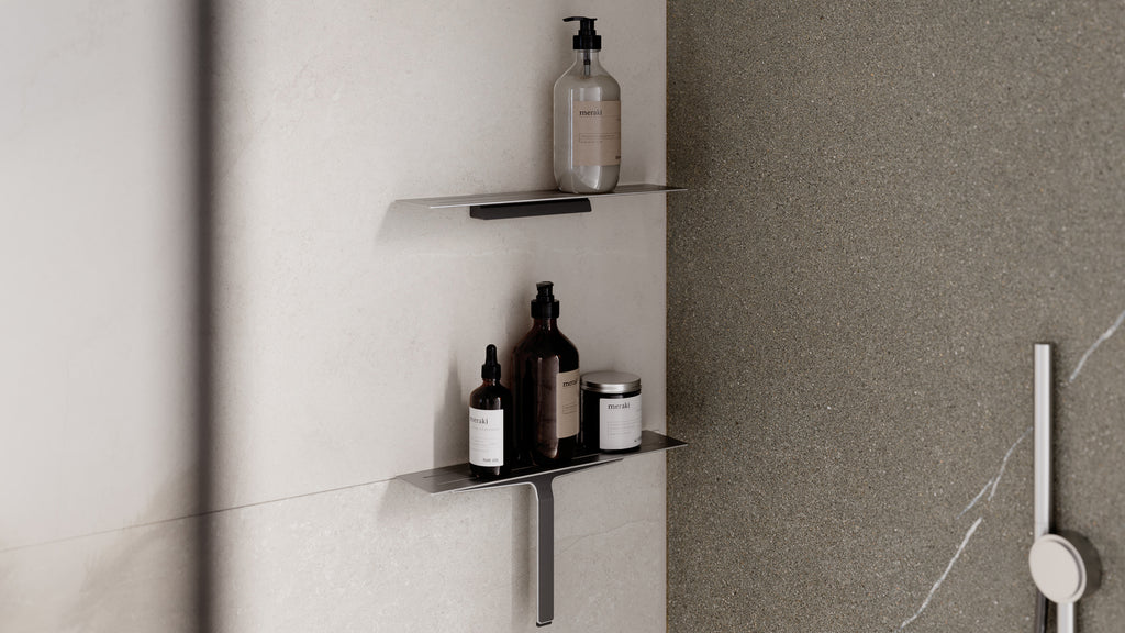 Two shower shelves one above the other from Unidrain for more space