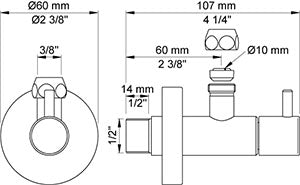 Vola accessory corner valve S10-40 in brushed stainless steel