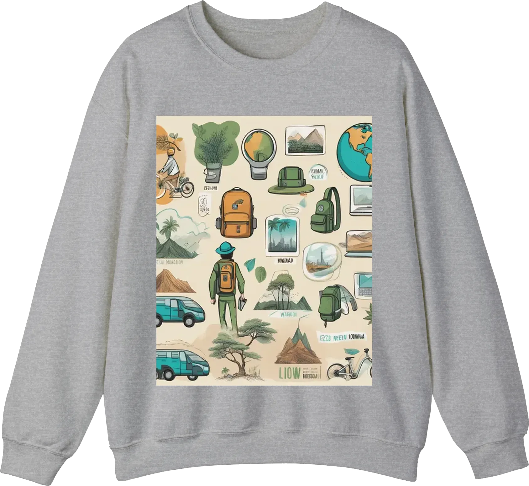 1. **Digital Nomad Squad:**    *Design featuring tech-savvy elements, cityscapes, and travel motifs, celebrating the freedom of working remotely and the spirit of digital nomadism.*  2. **Eco-Warrior Collective:**    *Graphic highlighting sustainability a