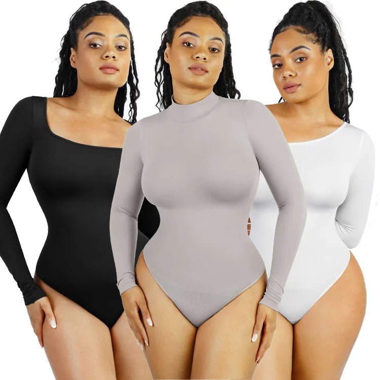 Custom Logo Hot Sale Autumn Long Sleeve Tight  Slimming Tummy Trimmer Control Outdoor Bodysuit Shapewear For Women