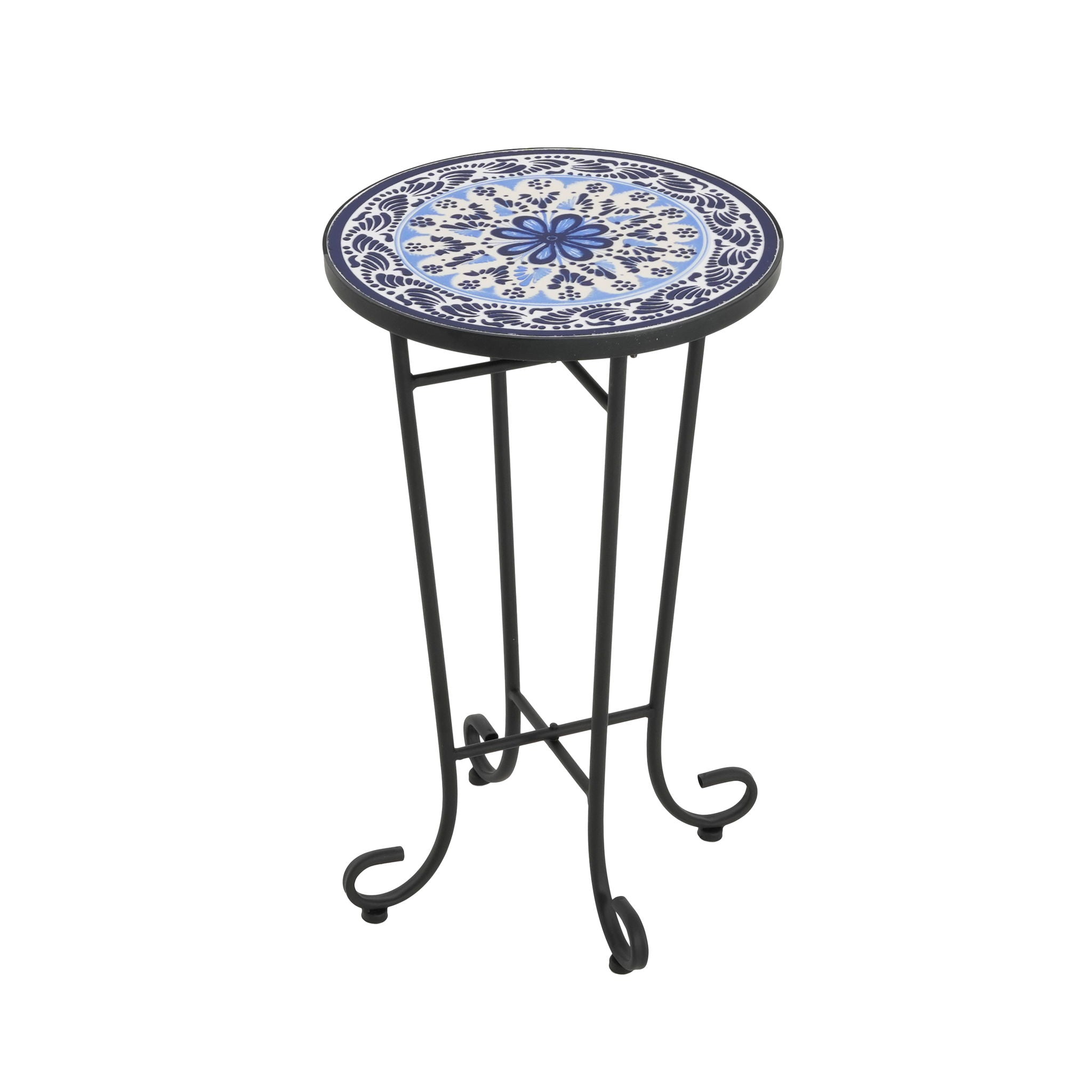 UHome - French Country Patio Side Table With Vibrant Tile Top image 3